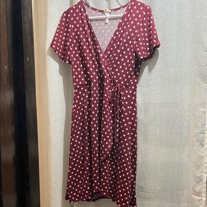 Caution To The Wind Burgundy Polka Dot Midi Dress